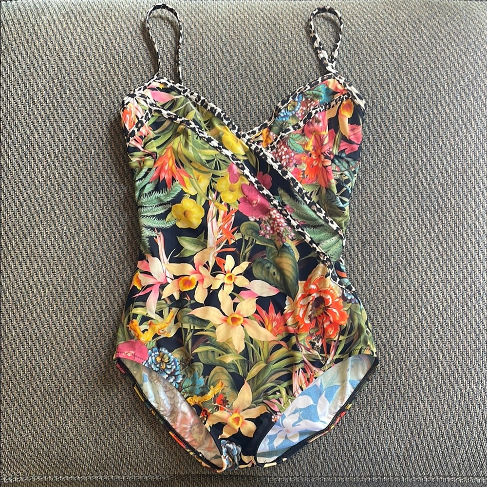 Diva by Rachel Pappo Tropical Swimsuit with Leopard Print Trim, Super Cute, Sz 8